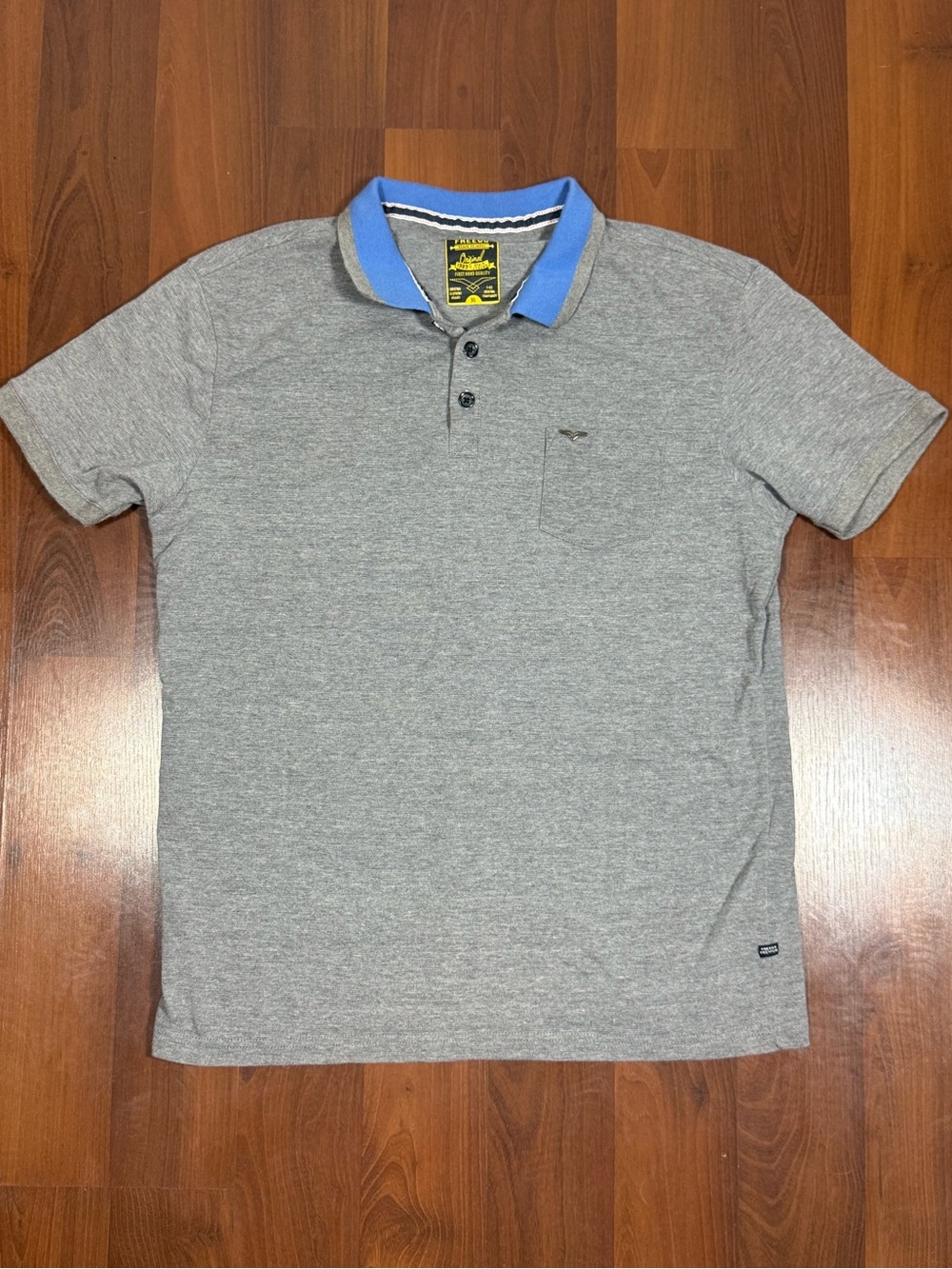 Freego Original Grey Polo Shirt with Blue Contrast Collar. 😎🔥